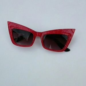 NEW Kids Retro Funky Cat Eye Sunglasses Red Glitte